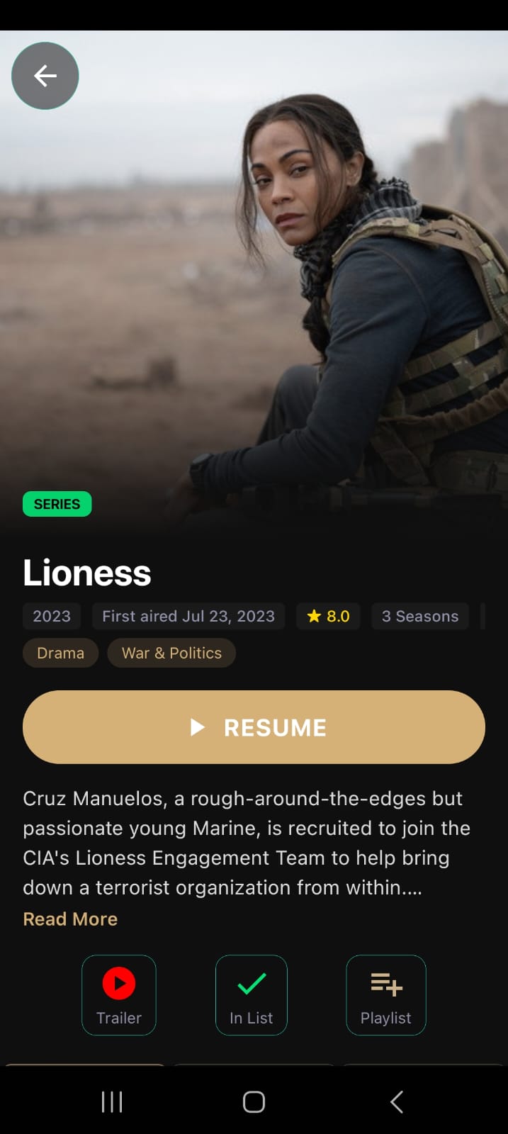 THE CUBE Android movie details screen