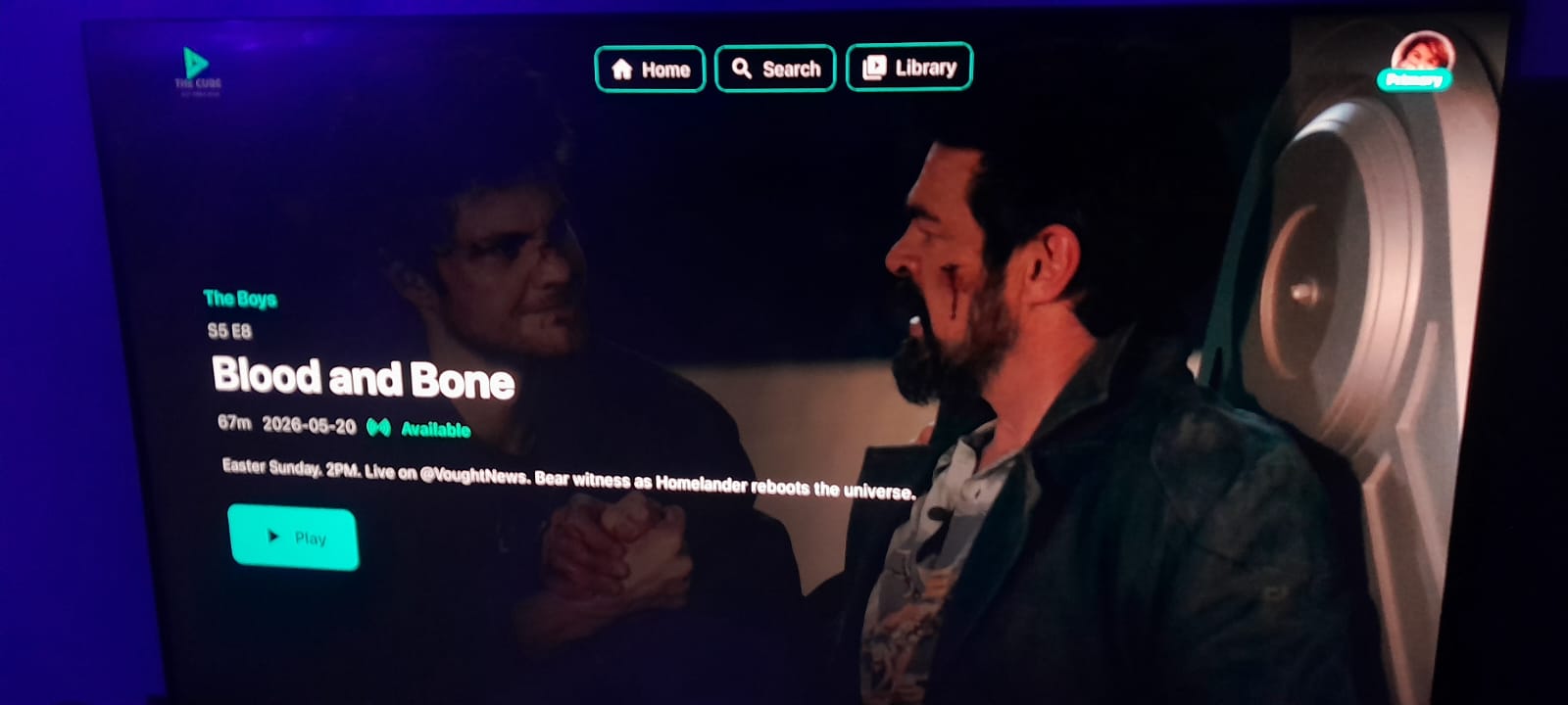 CubeTV video player running on a real television