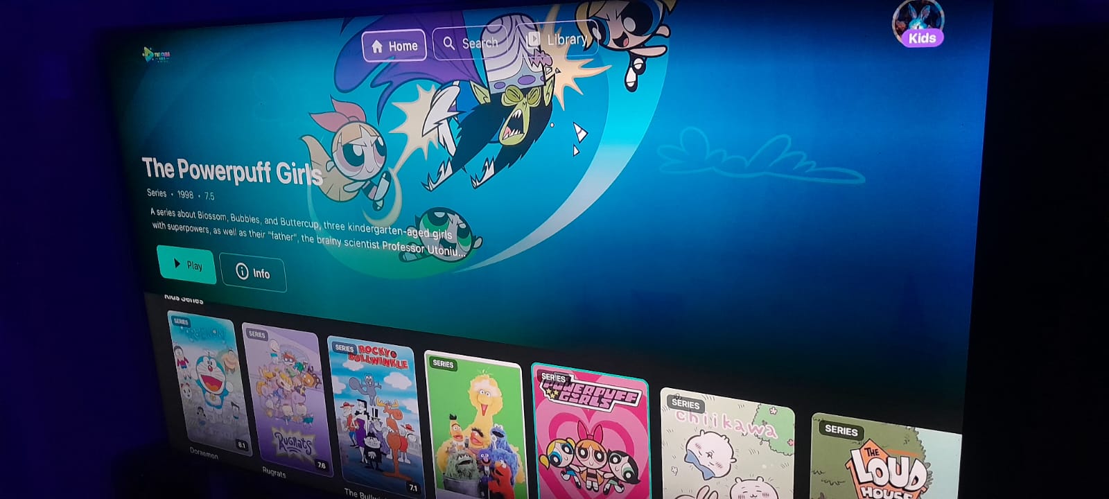 CubeTV kids collection running on a real television