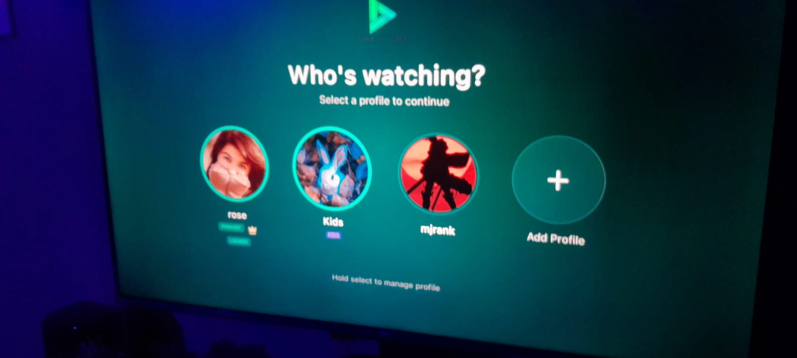 CubeTV profile picker running on a real television