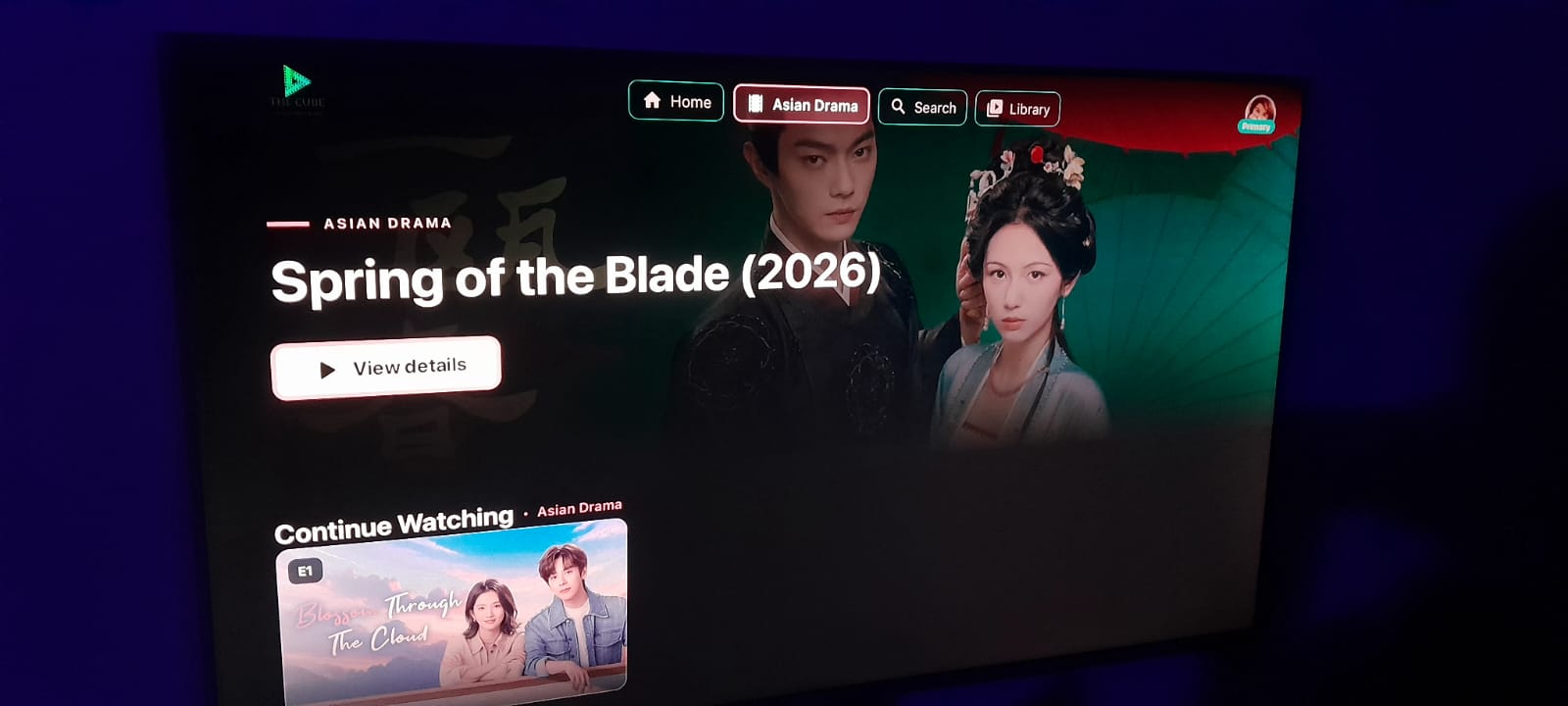 CubeTV movie page running on a real television