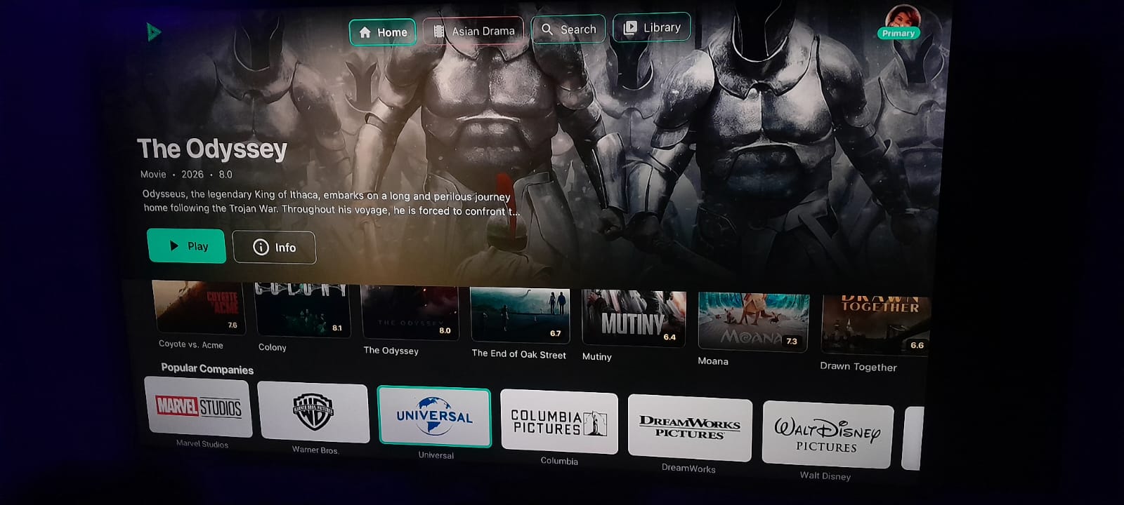 CubeTV series details screen running on a real television
